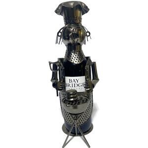 The Tinman Metal Wine Bottle Holder BBQ Chef Hat and Grill 12.5 Inches Tall